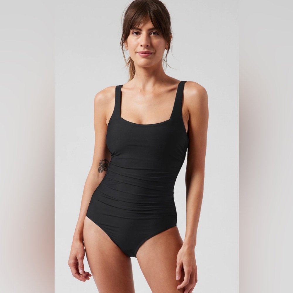 NWT Athleta Square Neck One Piece Swimsuit Size S Black